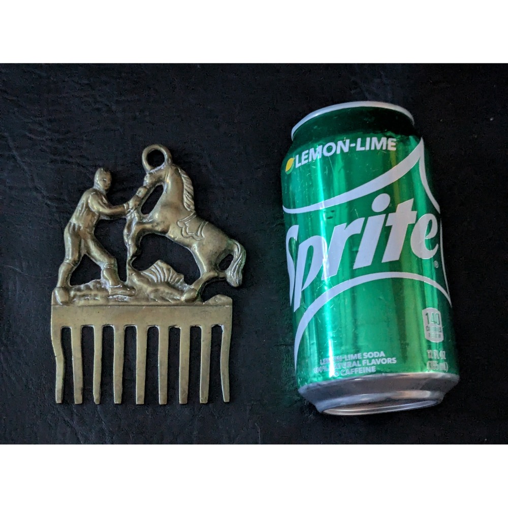 Vintage Brass Horse Mane Tail Comb Figural Man Taming Rearing Horse Equestrian